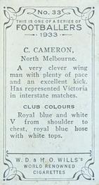 1933 Wills's Victorian Footballers (Small) #33 Charles Cameron Back